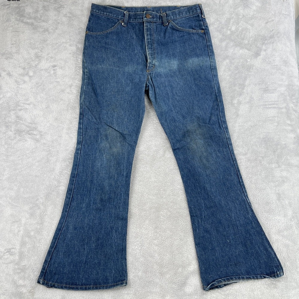 Vintage Sears Jeans Joint Flare Leg Denim Jeans 38x30 Blue Men 70s Bell Bottom
